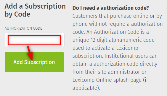 "Lexicomp Subscription Code"