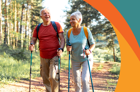 Two mature adults out walking