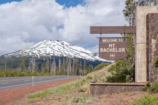 sign on road up to Mt. Bachelor