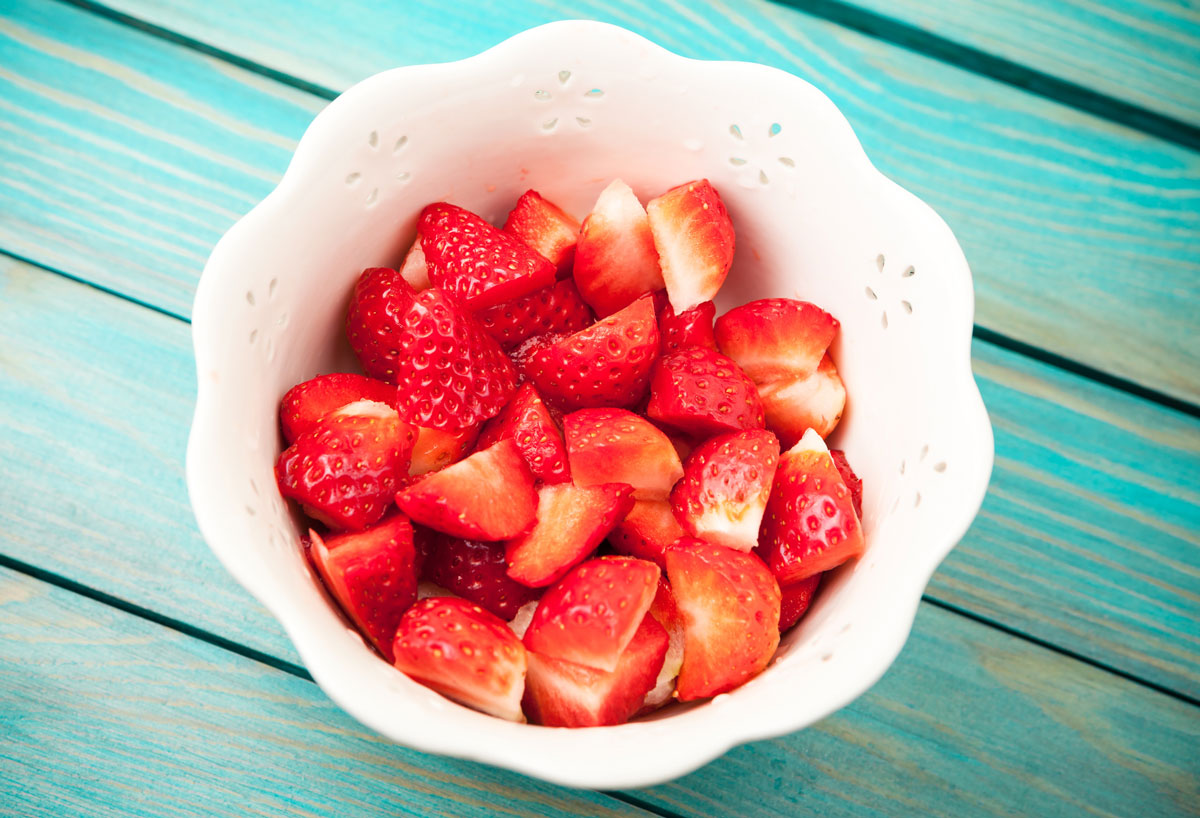 Strawberries in a white bowl